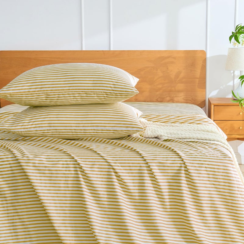 JELLYMONI 100% Natural Cotton Striped King Pillowcases Set, 2 Pack White and Yellow Stripes Pattern Printed Pillow Covers with Envelope Closure(Pillows are not Included) - Image 5